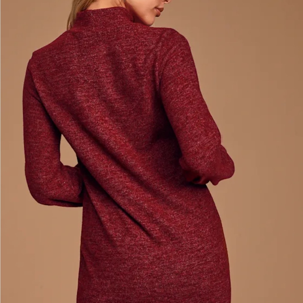 In the Limelight Heathered Burgundy Mock Neck Sweater Dress - Picture 3 of 3